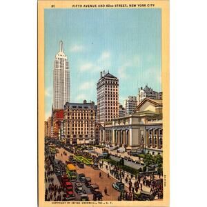Fifth Ave & 42nd Street NYC Busiest Corners In The World Vintage Postcard SPY11
